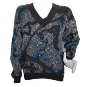 PRINCE BELLINI Sweater, M, Acrylic/Wool, V-neck, Abstract Pattern, VINTAGE